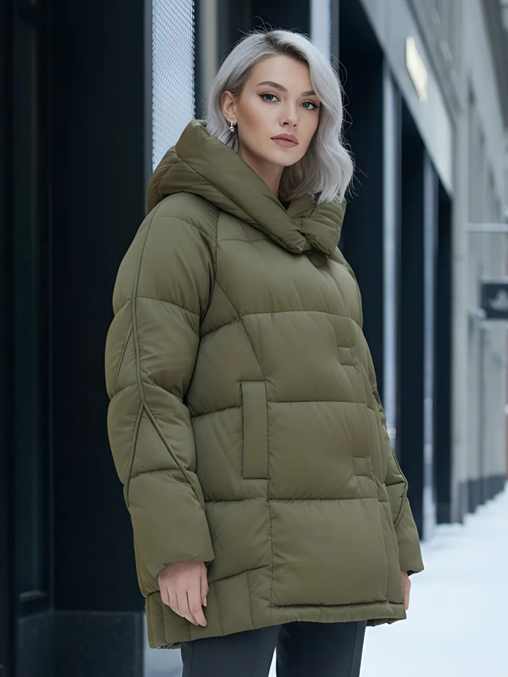Куртка зимняя женская с капюшоном модная горчичного цвета 7651G