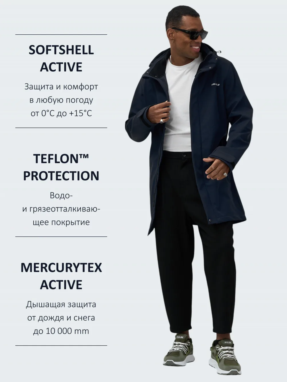 Парка спортивная мужская с капюшоном softshell темно-синего цвета 9565TS
